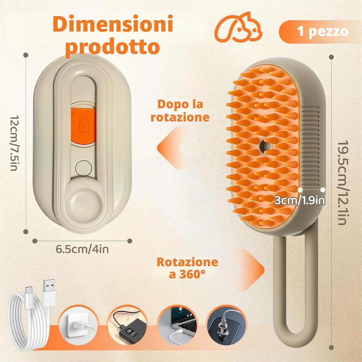 Petzento-Spazzola a Vapore per Gatti e Cani