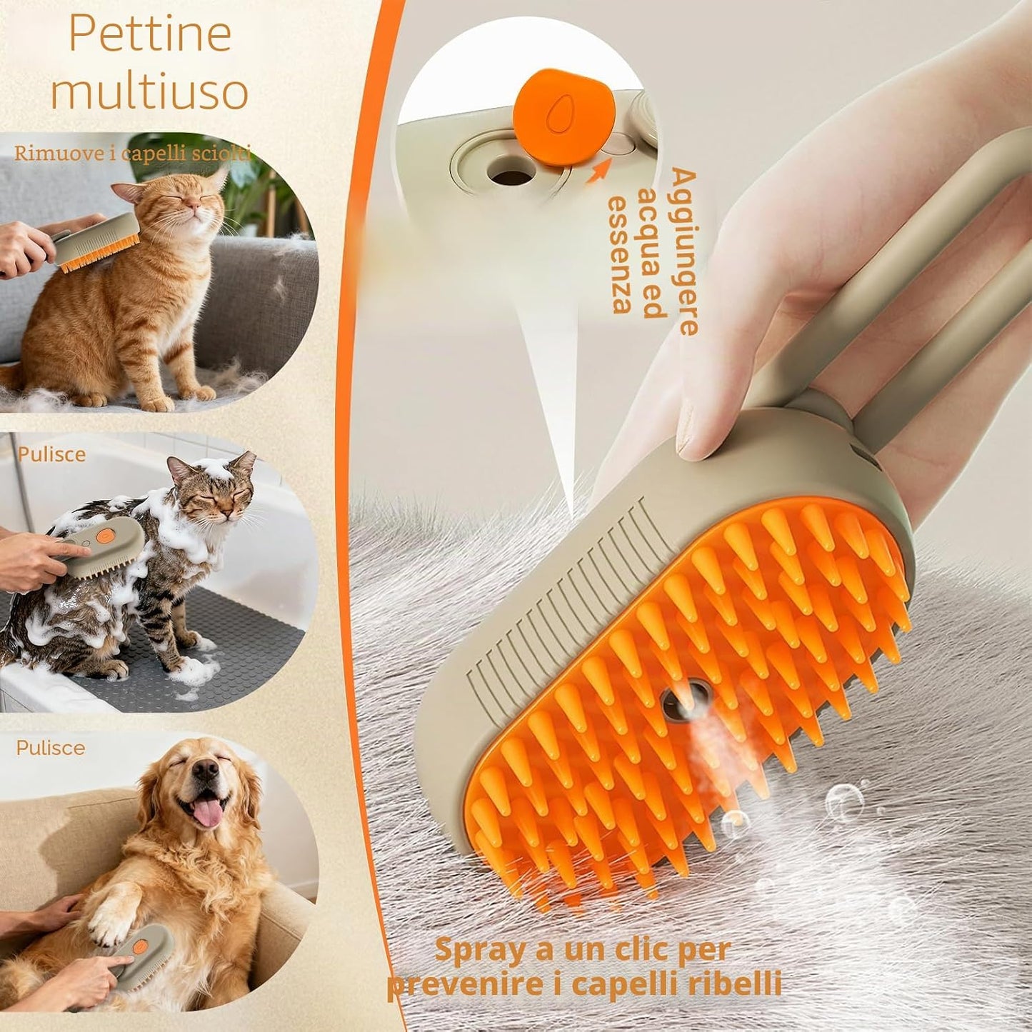 Petzento-Spazzola a Vapore per Gatti e Cani